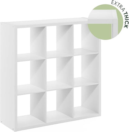 Furinno Cubicle Open Back Decorative Cube Storage Organizer, 9-Cube, White