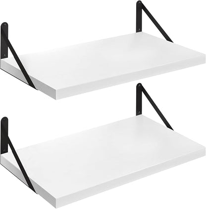 SAUMONIER Floating Shelves Bookshelf for Bedroom Bathroom Living Room Wood Wall Mounted Wide Deep Storage, White Painted 24 Inch Shelves Set of 2