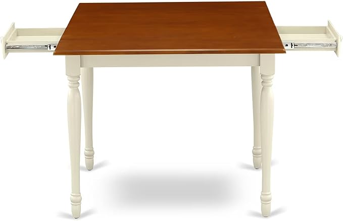 East West Furniture MZKE3-WHI-W 3 Piece Dining Table Set for Small Spaces Contains a Rectangle Dining Room Table with Dropleaf and 2 Wood Seat Chairs, 36x54 Inch, Buttermilk & Cherry