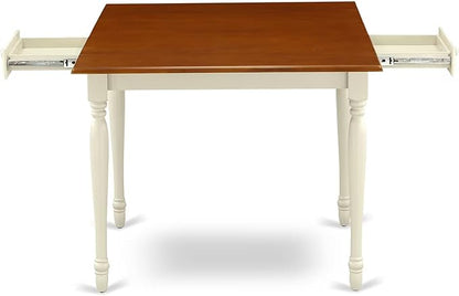 East West Furniture MZKE3-WHI-W 3 Piece Dining Table Set for Small Spaces Contains a Rectangle Dining Room Table with Dropleaf and 2 Wood Seat Chairs, 36x54 Inch, Buttermilk & Cherry