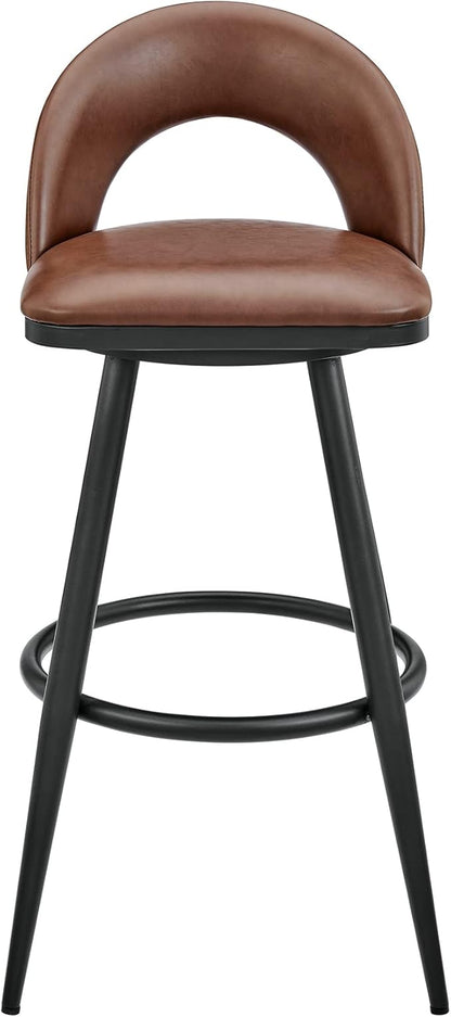 Armen Living Charlotte Swivel Counter Stool in Black Metal and Brown Faux Leather