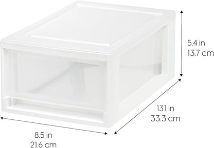 IRIS USA 6 Qt. Small Plastic Stacking Drawer, Stackable Storage Organizer Unit with Sliding Drawer for Bedroom Kitchen Under Sink Pantry Craft Room Dorm Office, White, 8-Pack