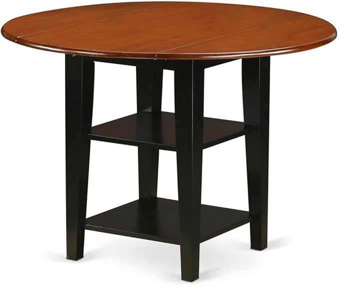 East West Furniture SUPF5-BCH-W 5 Piece Dining Set Includes a Round Dining Table with Dropleaf & Shelves and 4 Kitchen Chairs, 42x42 Inch, Black & Cherry