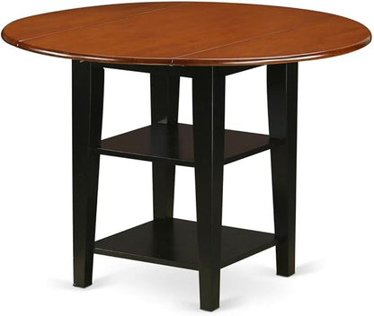 East West Furniture SUPF5-BCH-W 5 Piece Dining Set Includes a Round Dining Table with Dropleaf & Shelves and 4 Kitchen Chairs, 42x42 Inch, Black & Cherry