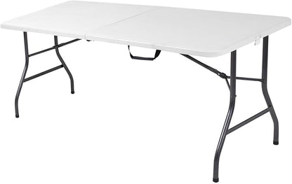 Cosco 6ft Fold-in-Half Blow Molded Folding Table, Indoor/Outdoor, Comfort Handle, Lightweight Plastic Construction - White