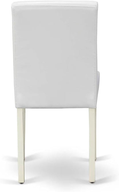 East West Furniture V027AB264-5 5 Piece Dinette Set Includes a Rectangle Dining Room Table with V-Legs and 4 White Faux Leather Upholstered Parson Chairs, 40x72 Inch, Multi-Color