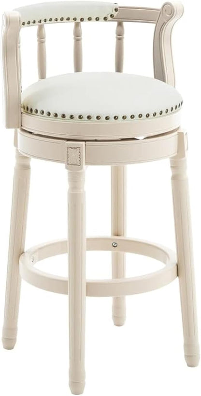 Cow top Leather Wooden Bar Stools, 360 Degree Swivel Bar Height Chair with Backs for Home Kitchen Counter, Morden Chair Barstools (Ivory Wood 1pc-Cream Seat, Bar Height-Seat Height 29.5”)
