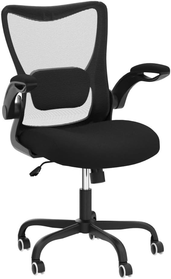 Office Chair, Ergonomic Desk Chair with Adjustable Lumbar Support and Flip up Armrest, Breathable Mesh Computer Chair for Home Office, Black