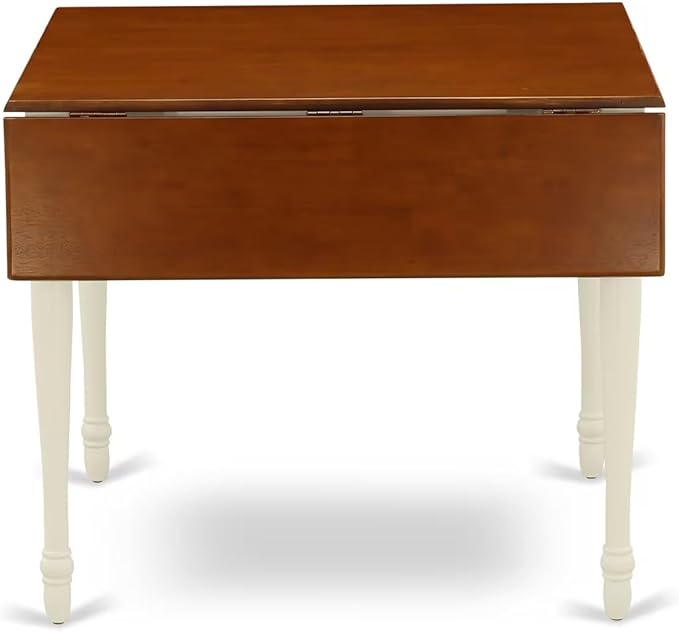 East West Furniture MZKE3-WHI-W 3 Piece Dining Table Set for Small Spaces Contains a Rectangle Dining Room Table with Dropleaf and 2 Wood Seat Chairs, 36x54 Inch, Buttermilk & Cherry
