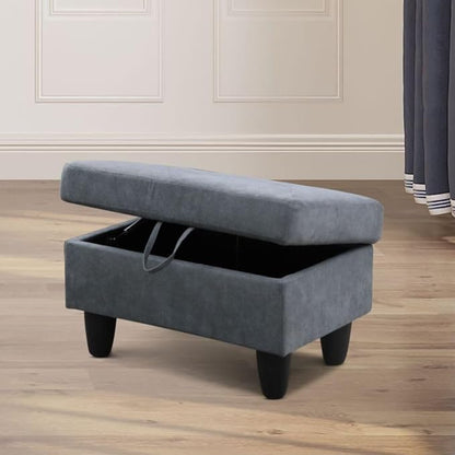 Dark Grey L-Shaped 3-Piece Flannelette Sofa with Storage Ottoman Set, Sectional Couch Sofa Set for Living Room, Office, Small Space