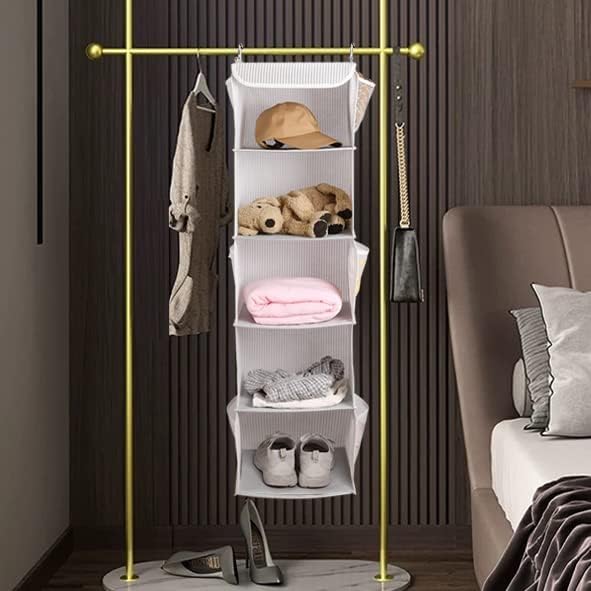 5 Shelves Hanging Closet Organizer, 2 Pack Hanging Storage with 6 Side Pockets for Clothes Shoes, 43"x12"x12"(Strip)