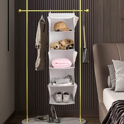5 Shelves Hanging Closet Organizer, 2 Pack Hanging Storage with 6 Side Pockets for Clothes Shoes, 43"x12"x12"(Strip)