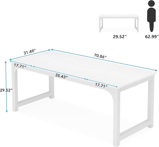 Tribesigns 70.8”Executive Desk, Large Office Computer Desk with Thicken Frame, Modern Simple Workstation Business Furniture for Home Office, White