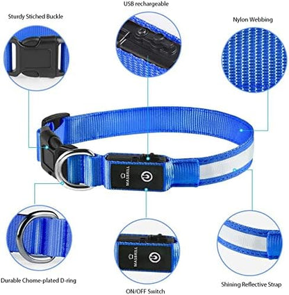 MASBRILL LED Dog Collar-Light Up Dog Collars Rechargeable Lighted Dog Collar Night Walking Glow Collar for Dogs