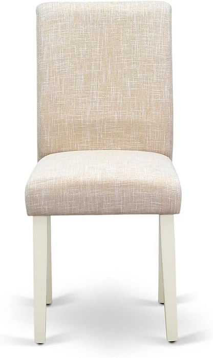East West Furniture CAAB7-LWH-02 7 Piece Dining Room Furniture Set Consist of a Rectangle Dining Table and 6 Light Beige Linen Fabric Upholstered Parson Chairs, 36x60 Inch, Linen White