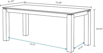 Manhattan Comfort Rockaway 70.86" Modern Solid Wood Dining Table for 8 - Unique Raised Beveled Top & Natural Wood Grain Finish, Durable & Elegant Kitchen Furniture, Nature