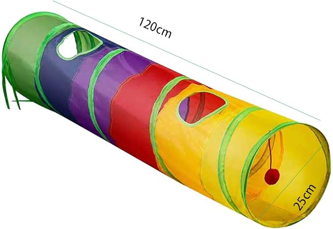 Cat Tunnel and Cube Pop Up Collapsible Kitten Indoor-Outdoor Toys - 3 Way or 1 Way Cat Tube for Cats, Kittens, Rabbits (Rainbow)
