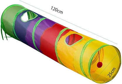 Cat Tunnel and Cube Pop Up Collapsible Kitten Indoor-Outdoor Toys - 3 Way or 1 Way Cat Tube for Cats, Kittens, Rabbits (Rainbow)