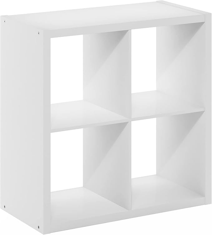 Furinno Cubicle Open Back Decorative Cube Storage Organizer, 4-Cube, White
