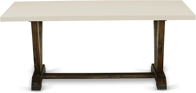 East West Furniture V727FL716-7 7 Piece Dining Room Table Set Consist of a Rectangle Kitchen Table with V-Legs and 6 Dark Khaki Linen Fabric Parson Dining Chairs, 40x72 Inch, Multi-Color