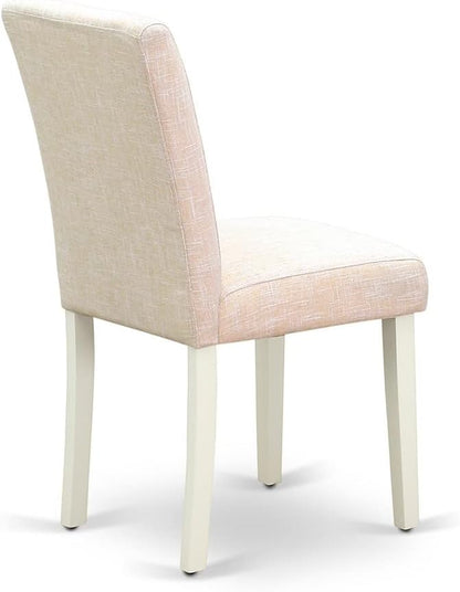 East West Furniture CAAB7-LWH-02 7 Piece Dining Room Furniture Set Consist of a Rectangle Dining Table and 6 Light Beige Linen Fabric Upholstered Parson Chairs, 36x60 Inch, Linen White