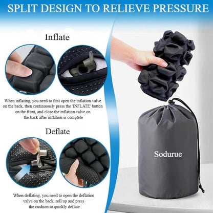Sodurue Travel Cushion Airplane seat,Airplane seat Cushion for Long Flights,Press Type air Inflatable Wheelchair seat Cushion for Car,Office,Stadium,Ergonomic Comfort Support,Heavy Duty (49 Air Bag)