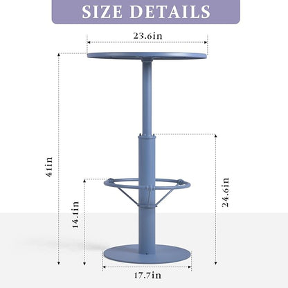 42" Tall Modern Industrial Bar Table-23.6" Dia Round Metal Top Bar Height Adjustable Standing Pub Table-Dining Room Bistro Table-Cocktail Table (Pigeon Blue)