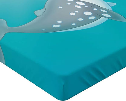 Ambesonne Narwhal 2 Pack Fitted Sheet, Cartoon Mammal Drawing, Bed Cover All-Round Elastic Deep Pockets 2 Pieces, Package Contains 2 Queen Size Fitted Sheets, Seafoam White