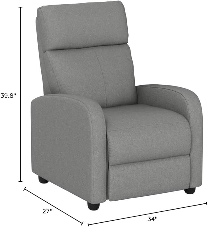 BestMassage | Recliner Chair | with 2 Point Massage Function | Textile Grey | with Lumbar Support, Adjustable Push Back, Footrest & Padded Seat | Easy Assembly | for Living Room, Home Theatre