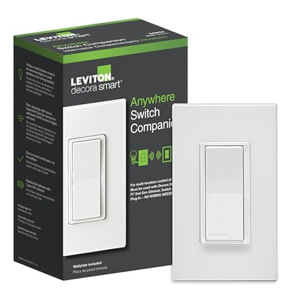 Leviton Decora Smart Switch Anywhere Companion, Add Wire-Free 3-Way/4-Way/5-Way On/Off Control to Decora Smart Wi-Fi 2nd Gen Switches, Automatic, DAWSC-1RW, White