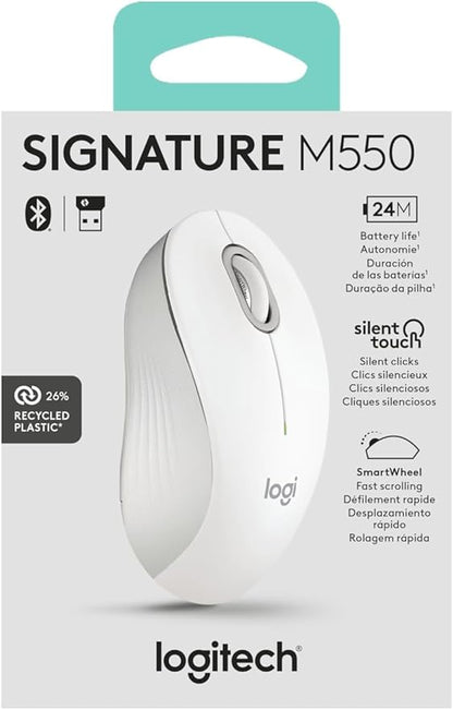 Logitech Signature M550 Wireless Mouse - for Small to Medium Sized Hands, 2-Year Battery, Silent Clicks, Bluetooth, Multi-Device Compatibility - Off White
