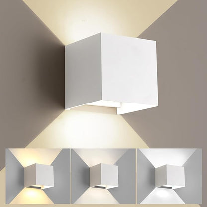Outdoor Wall Lights & Indoor Wall Sconce White Square Wall Sconces Lights,3000K/4000K/6500K,15W Outdoor Sconce,Waterproof,Rust-Resistant,ETL Listed,1300LM,Adjustable Beam(4.33 Inch,1 Pack)