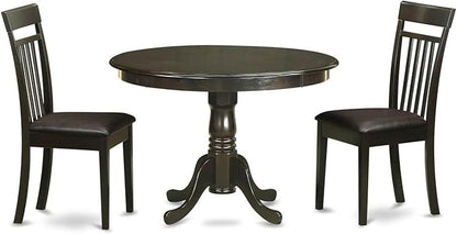 East West Furniture HLCA3-CAP-LC 3 Piece Modern Dining Table Set Contains a Round Wooden Table with Pedestal and 2 Faux Leather Dining Room Chairs, 42x42 Inch, Cappuccino