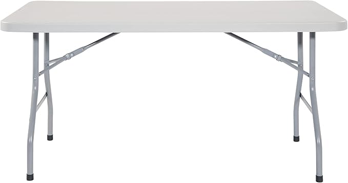 Office Star Resin Multipurpose Rectangle Folding Table for Indoor or Outdoor Use, 5 Feet Light Gray
