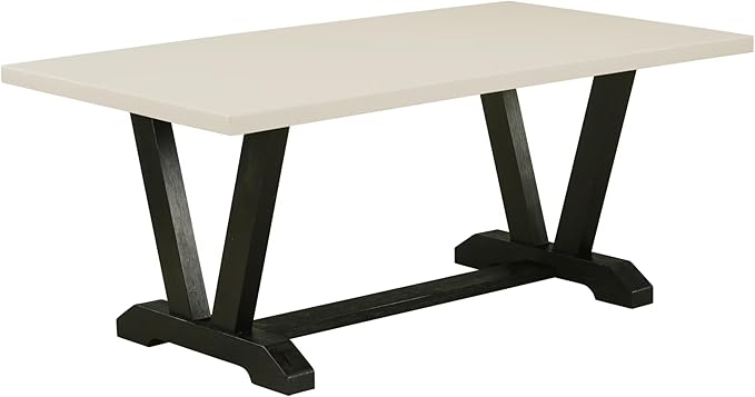 East West Furniture V627FL624-5 5 Piece Kitchen Table & Chairs Set Includes a Rectangle Dining Room Table with V-Legs and 4 Black Linen Fabric Upholstered Chairs, 40x72 Inch, Multi-Color