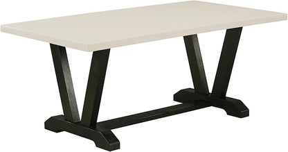East West Furniture V627FL624-7 7 Piece Modern Dining Table Set Consist of a Rectangle Wooden Table with V-Legs and 6 Black Linen Fabric Parson Dining Chairs, 40x72 Inch, Multi-Color
