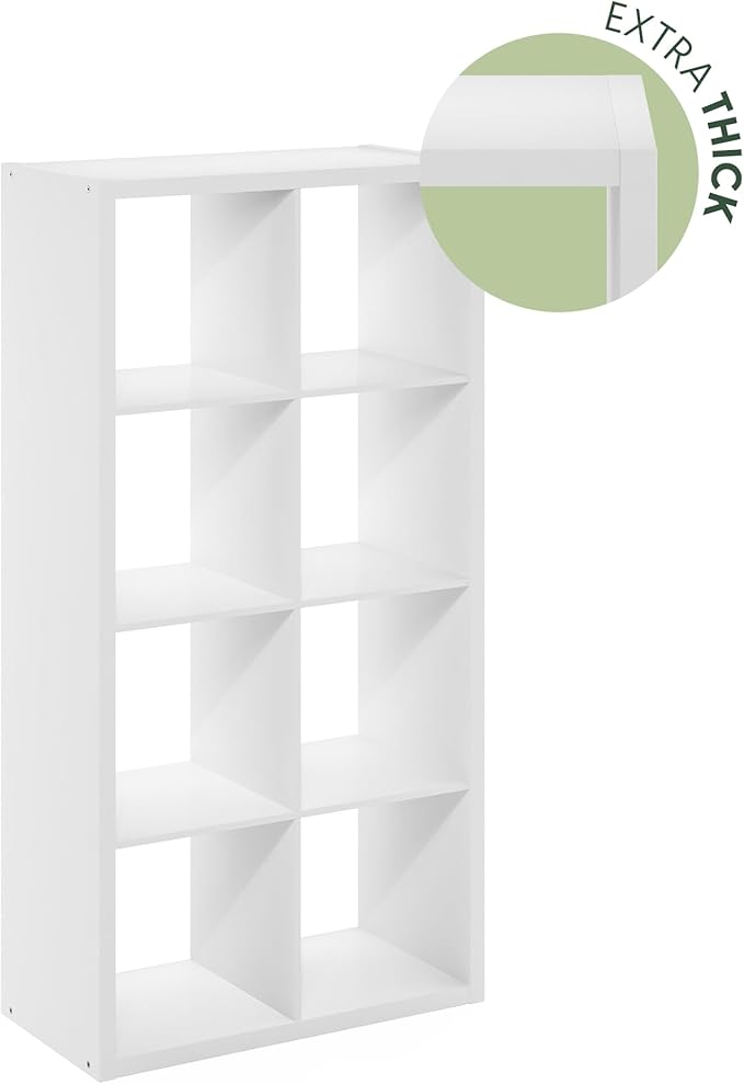 Furinno Cubicle Open Back Decorative Cube Storage Organizer, 8-Cube, White