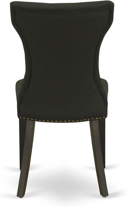 East West Furniture ANGA5-ABK-24 5 Piece Dining Table Set for 4 Includes a Round Kitchen Table with Pedestal and 4 Black Linen Fabric Parsons Dining Chairs, 36x36 Inch, Wirebrushed Black