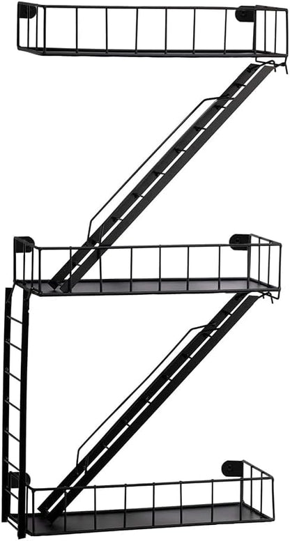 Fire Escape Wall Shelf - 3 Tier Trinket & Action Figure Display with Screwdriver & Screws, Unique Rustic Floating Action Figure Display for Bathroom & Living Room & Home Decor (3 Tier, 1)