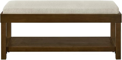 24KF Large Rectangular Storage Bench,Upholstered Seat Cushion,Ottoman Coffee Table with Ivory Removable Cushion for Living Room,Entryway Bench Bed Bench with Solid Wood Shelf,5069-Ivory
