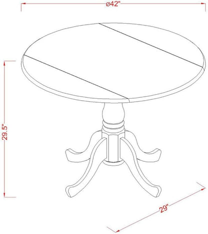 East West Furniture DMVA3-LWH-W 3 Piece Kitchen Table & Chairs Set Contains a Round Dining Room Table with Dropleaf and 2 Dining Chairs, 42x42 Inch, Linen White