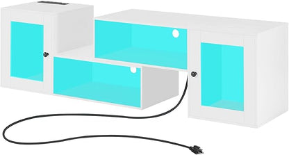 VECELO LED TV Stand for Televisions up to 70 Inchs Modern Entertainment Center with Storage, Media Console with 23 Flashing Options and 4 Customizable Modes for Living Room, Bedroom