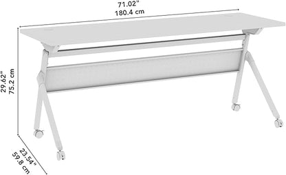 Bush Business Furniture Folding Training Table, 72 inch Desk with Powered Grommets, Commercial-Grade Bundle for Office or Classroom, Envision Collection, Gray
