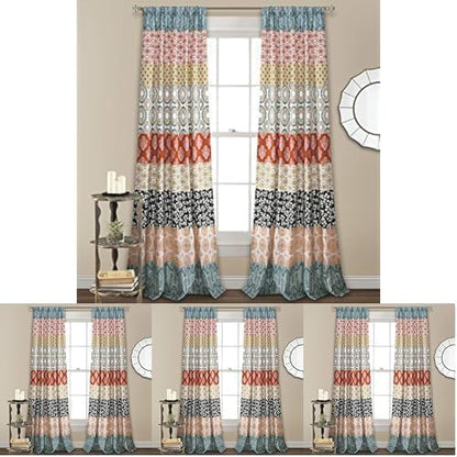 Lush Decor Bohemian Stripe Curtains, 52x84, Turquoise/Orange (Pack of 4)