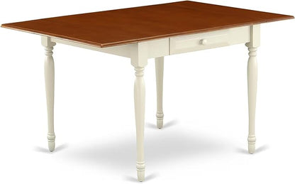 East West Furniture MZKE5-WHI-W 5 Piece Dining Set Includes a Rectangle Dining Room Table with Dropleaf and 4 Wood Seat Chairs, 36x54 Inch, Buttermilk & Cherry