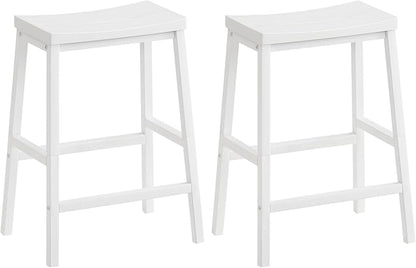 HOOBRO Bar Stools, Set of 2 Bar Chairs, 23.6 Inch Saddle Stools, Kitchen Counter Seat with Footrests, Industrial Barstools for Dining Room, Kitchen, Counter, Bar, White WW02MD01