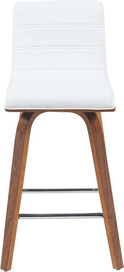 Armen Living Vienna Modern Swivel 26" Counter Height Barstool with White Faux Leather and Walnut Wood Finish