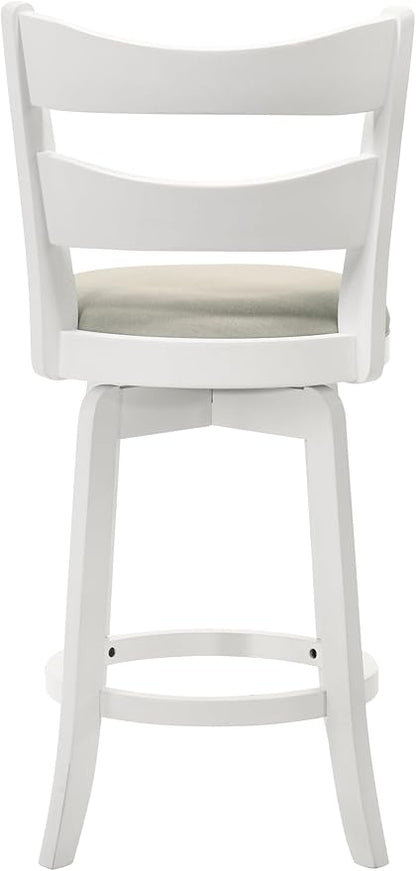 Armen Living Blair 30 in. Matte White Bar Height Rubberwood Swivel Barstool with Fog Fabric Seat - Set of 4