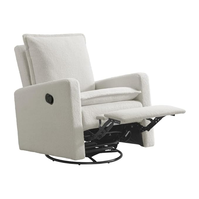 Oxford Baby Uptown Upholstered Swivel Glider and Recliner Nursery Chair, Boucle White