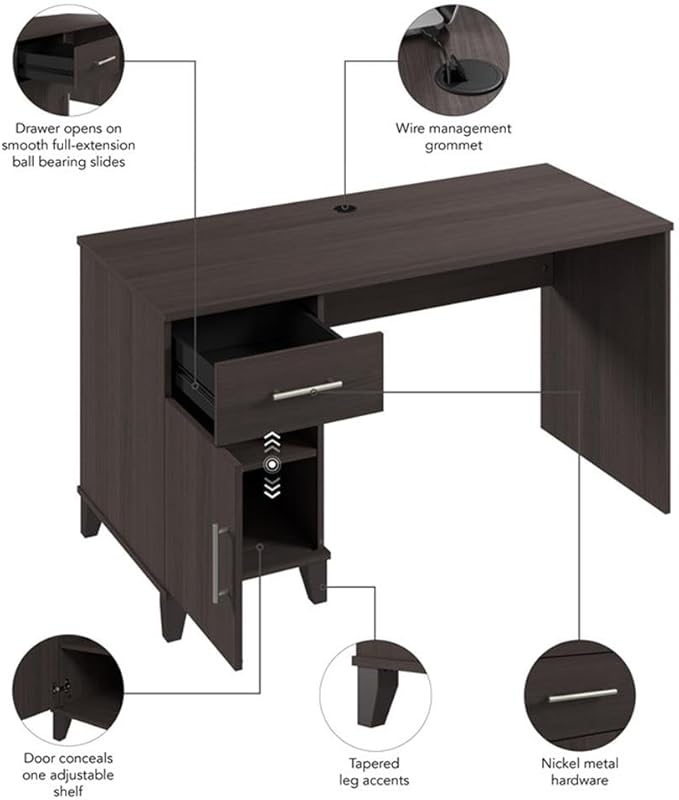 Bush Furniture Somerset 54W Office Desk with Drawer and Storage Cabinet in Storm Gray | Computer Table for Home Office Workspace